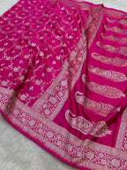 Rani Pink Banarasi Soft Meenakari Mashru Silk Partywear Saree