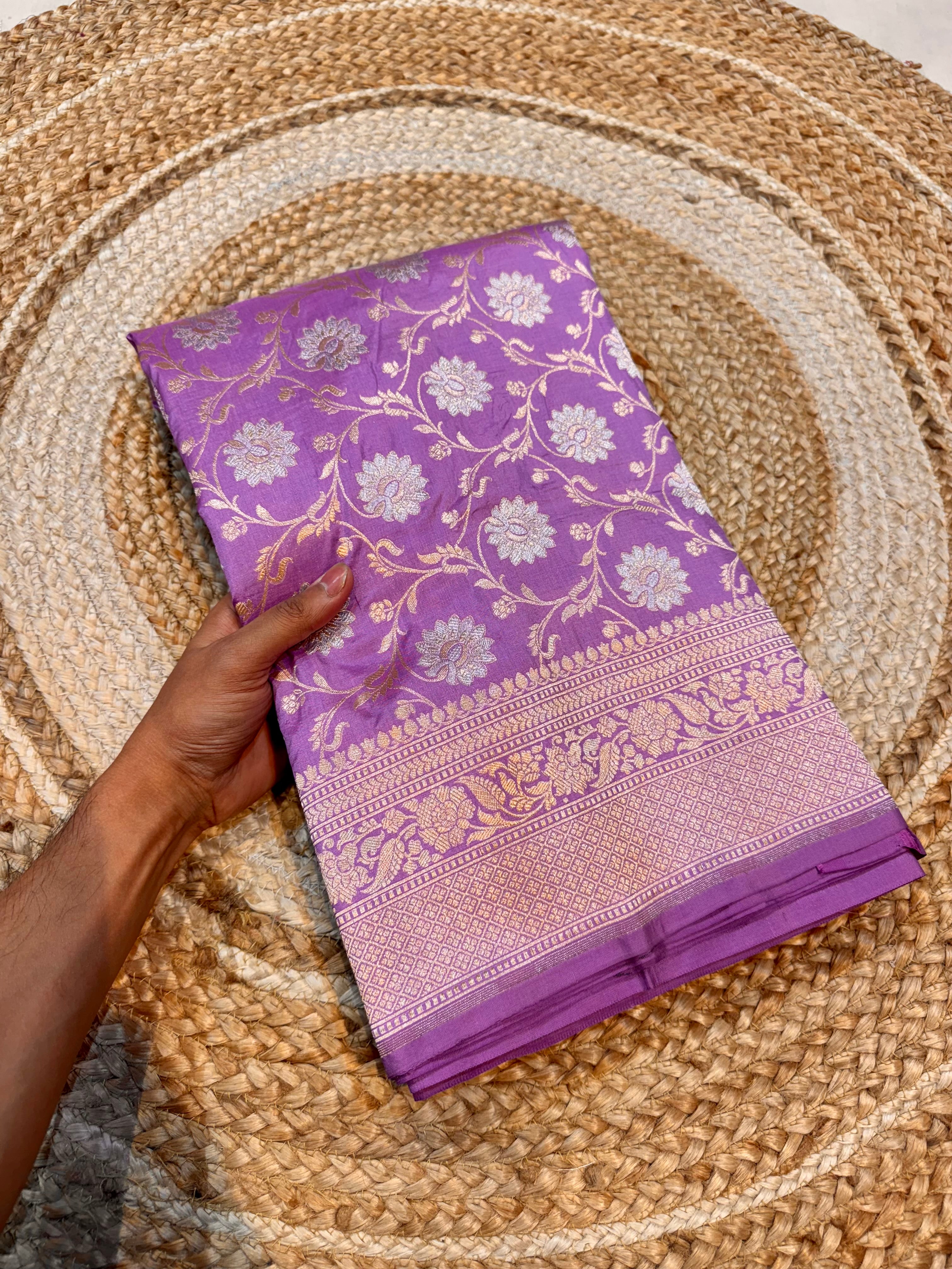 Lavender 100% Pure Banarasi Katan Silk Meenakari Saree