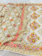 Milky White 100% Pure Banarasi Khaddi Georgette Tilfi Meenakari Saree