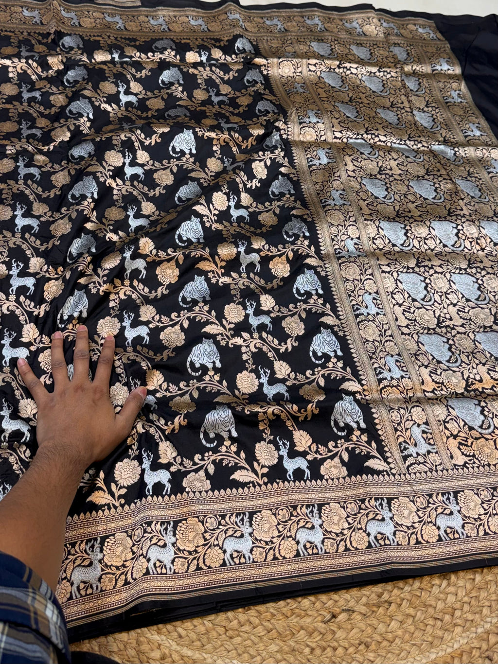 Jet Black 100% Pure Banarasi Katan Silk Meenakari Saree