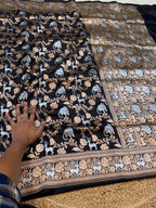 Jet Black 100% Pure Banarasi Katan Silk Meenakari Saree