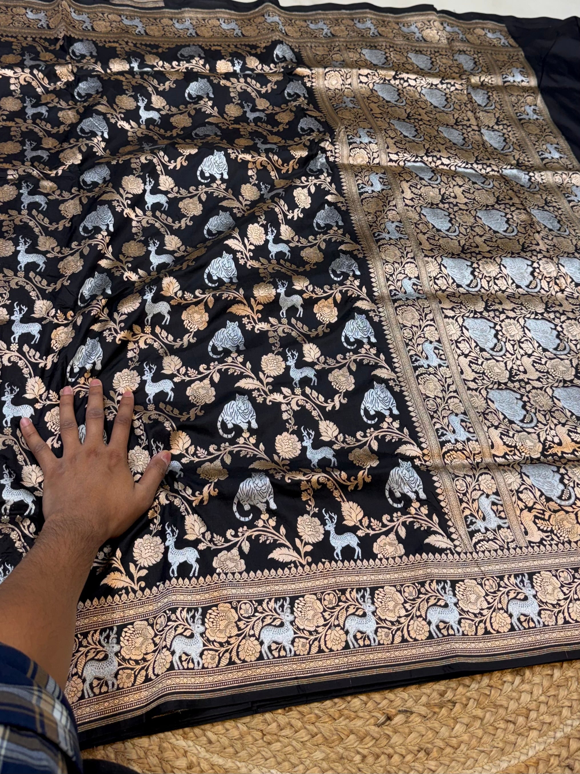 Jet Black 100% Pure Banarasi Katan Silk Meenakari Saree