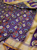 Violet Purple Exclusive Pure Handloom  Banarasi Ektara Katan Silk Jamdani Saree