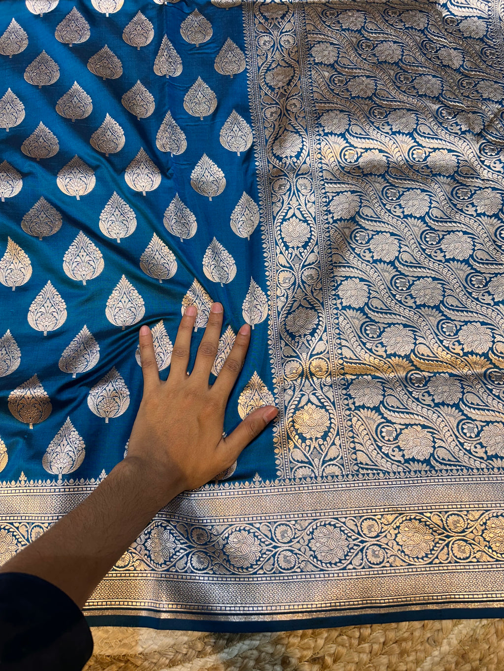 Sapphire Blue 100% Pure Banarasi Katan Silk Saree