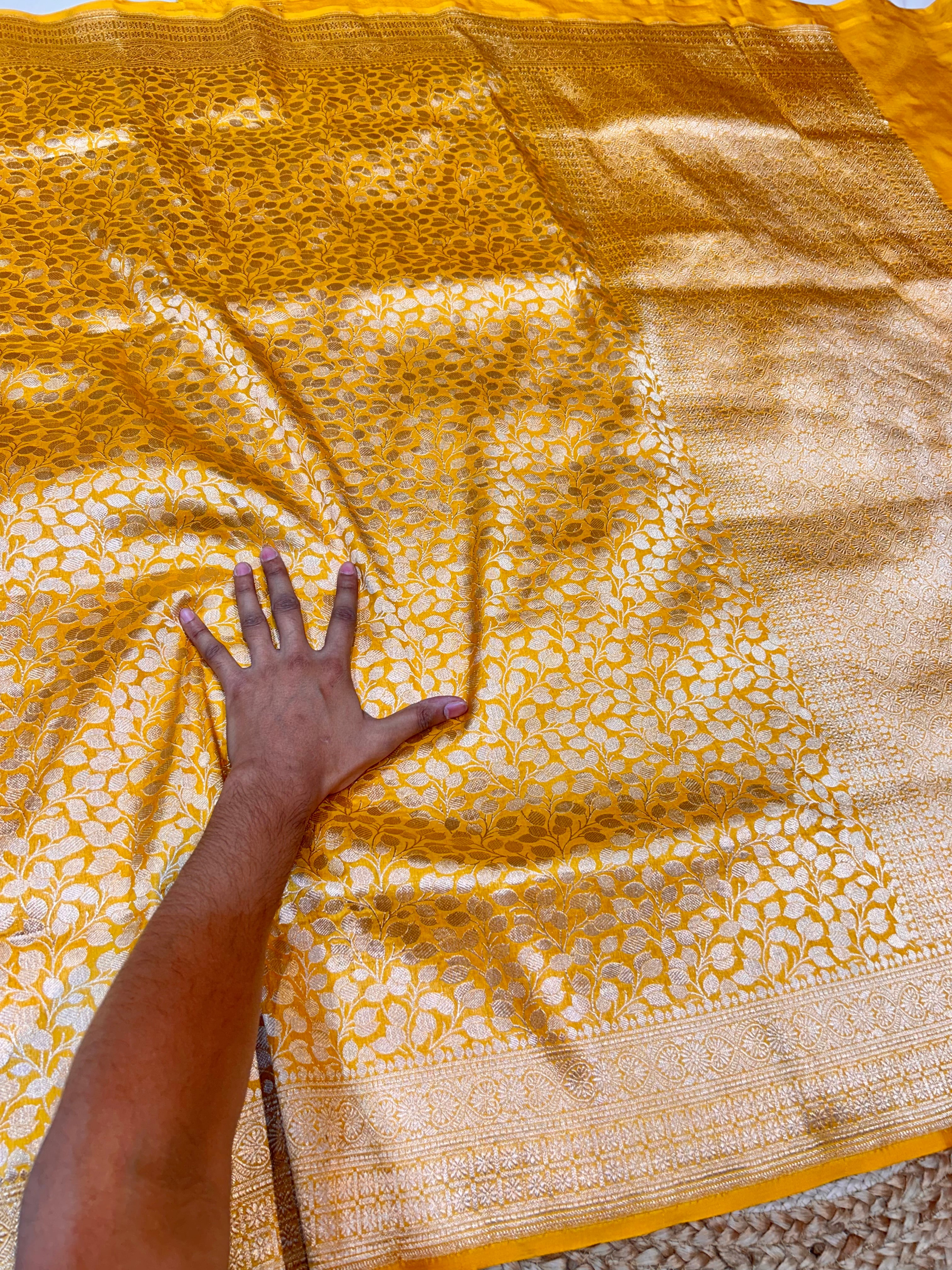 Sunflower Yellow 100% Pure Banarasi Katan Silk Brocade Saree