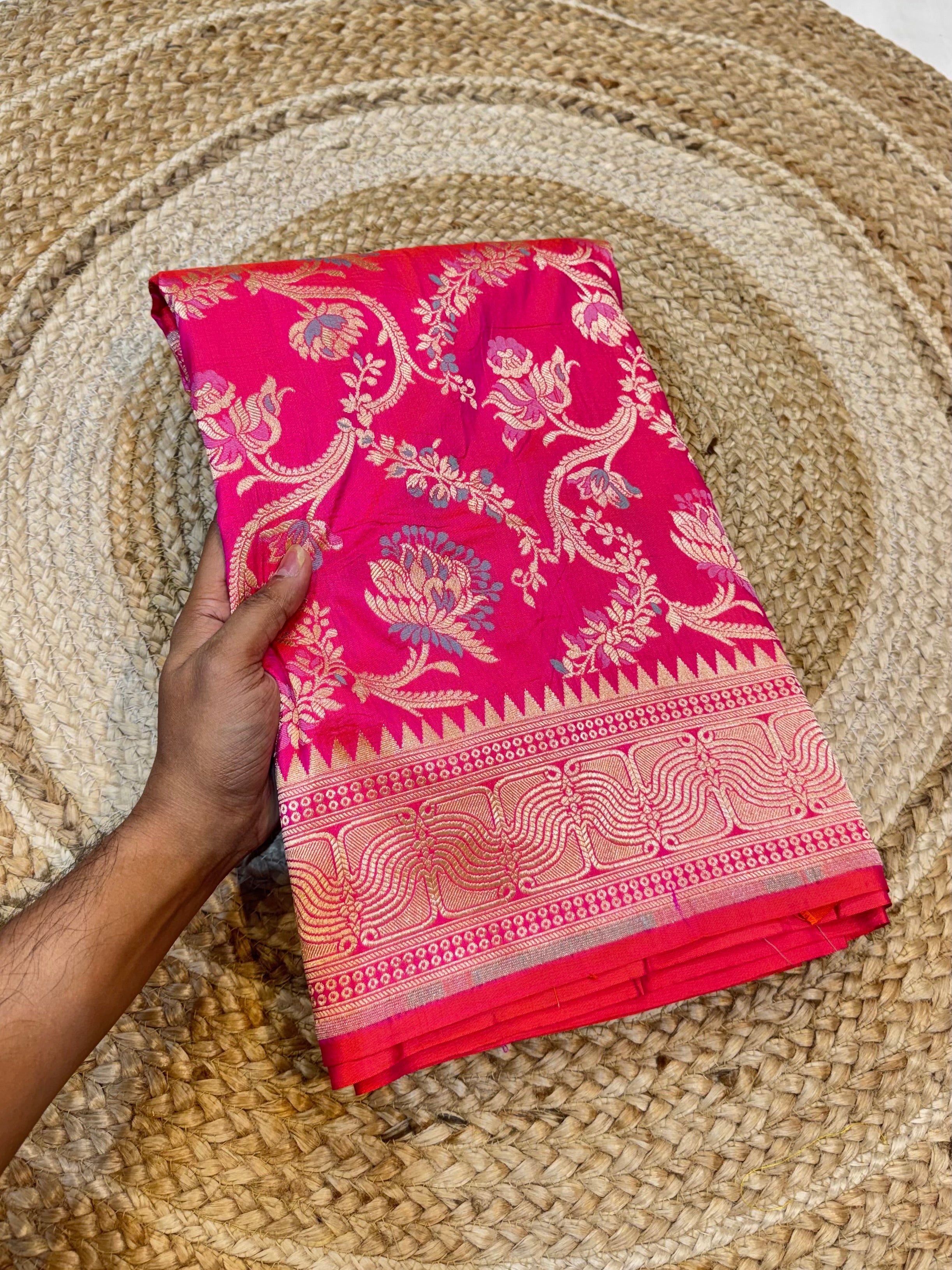 Dual Shade Pink 100% Pure Banarasi Katan Silk Meenakari Saree