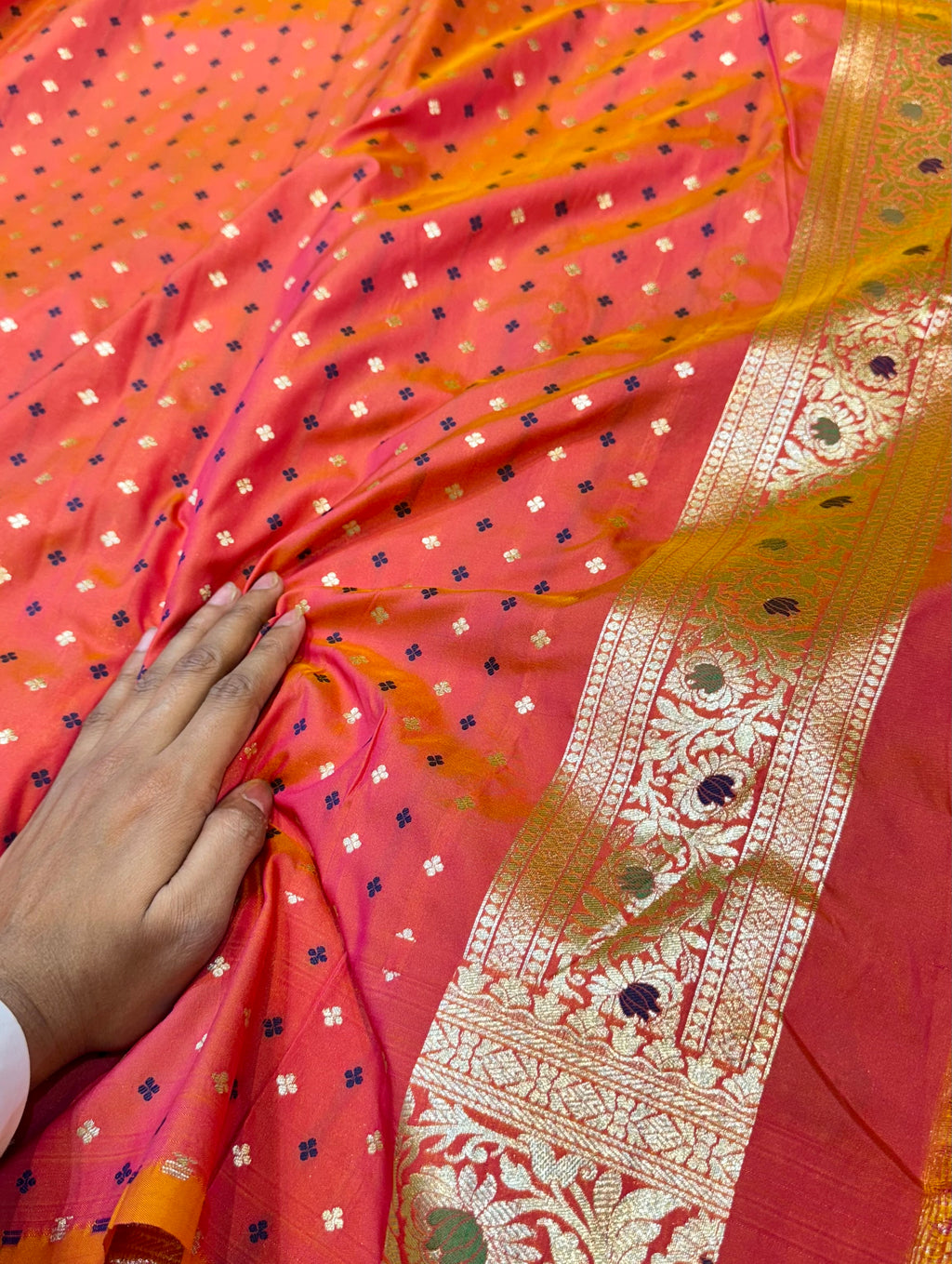 Dual Shade Peach Banarasi SemiKatan Silk Partywear Saree