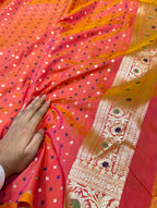 Dual Shade Peach Banarasi SemiKatan Silk Partywear Saree
