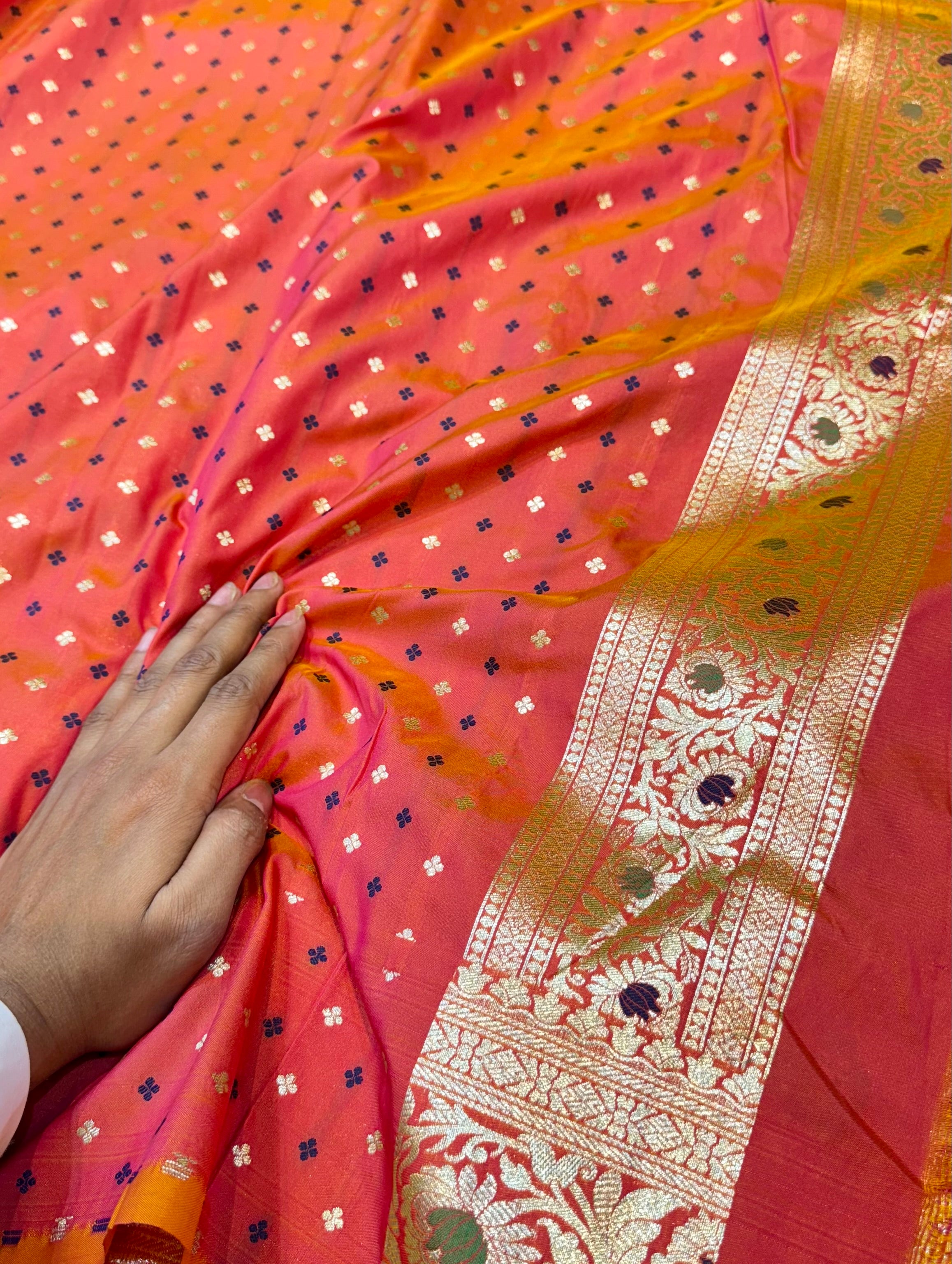 Dual Shade Peach Banarasi SemiKatan Silk Partywear Saree