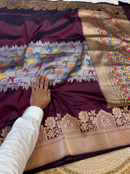 Coffee Brown 100% Pure Banaras Katan Silk Handloom Handwoven Pattu Saree