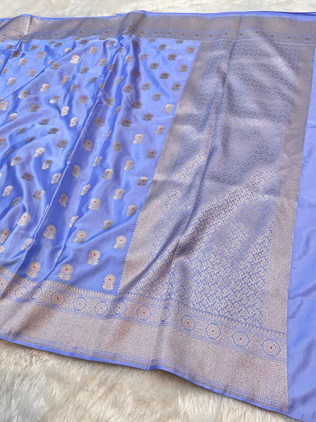 Powder Blue Banarasi Soft Meenakari Mashru Silk Partywear Saree