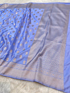 Powder Blue Banarasi Soft Meenakari Mashru Silk Partywear Saree