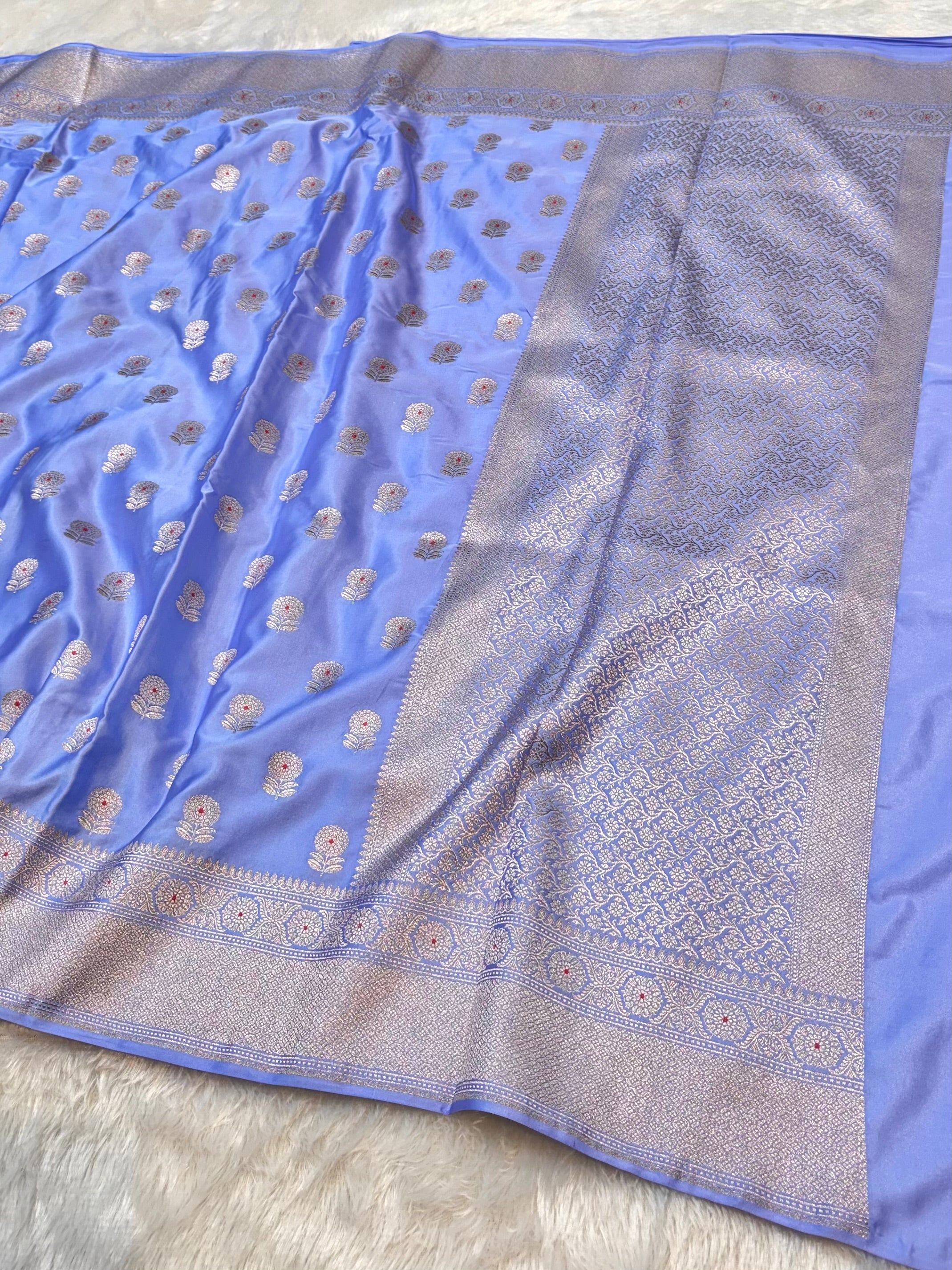 Powder Blue Banarasi Soft Meenakari Mashru Silk Partywear Saree