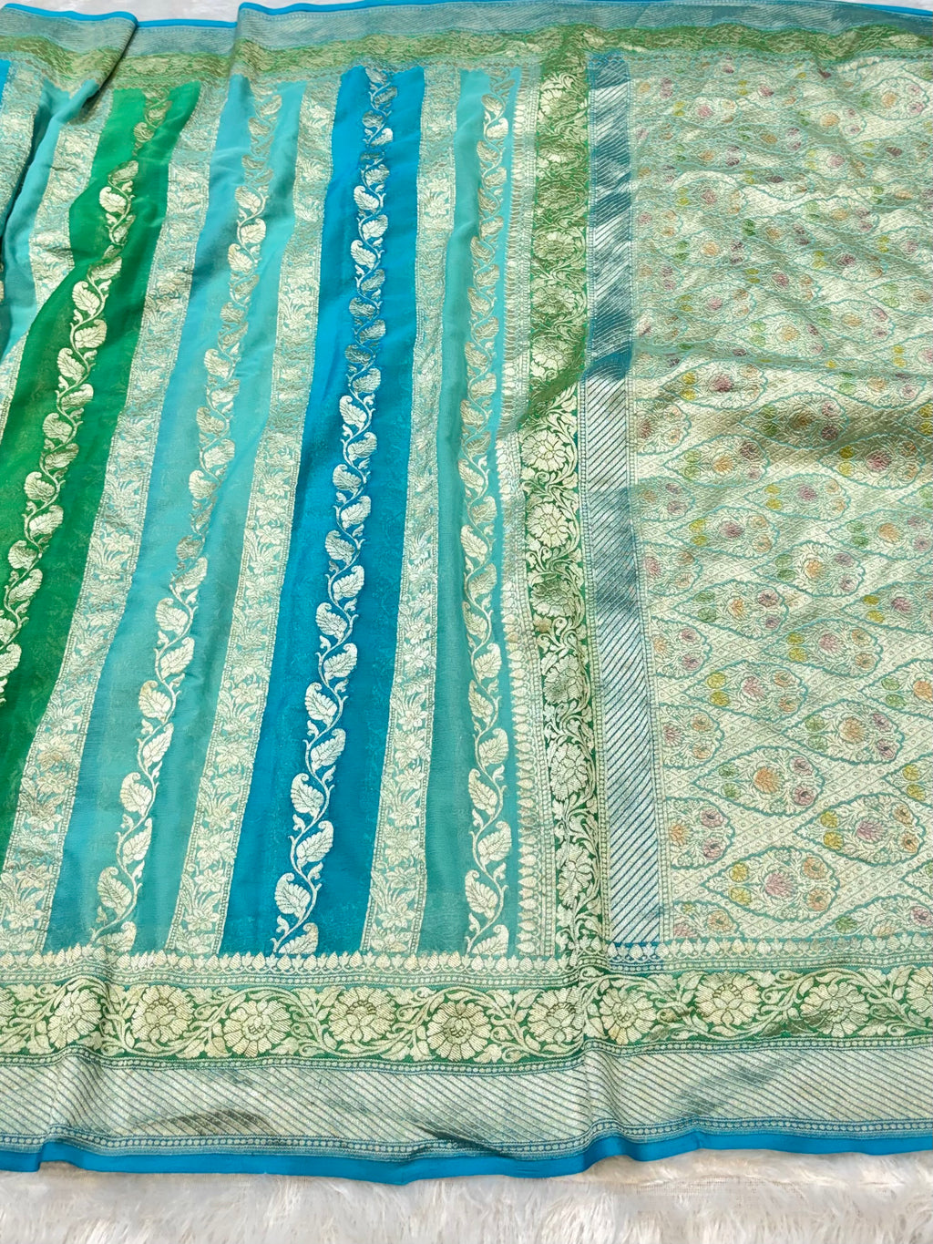 Blue 100% Pure Banarasi Khaddi Georgette RANGKAAT Saree