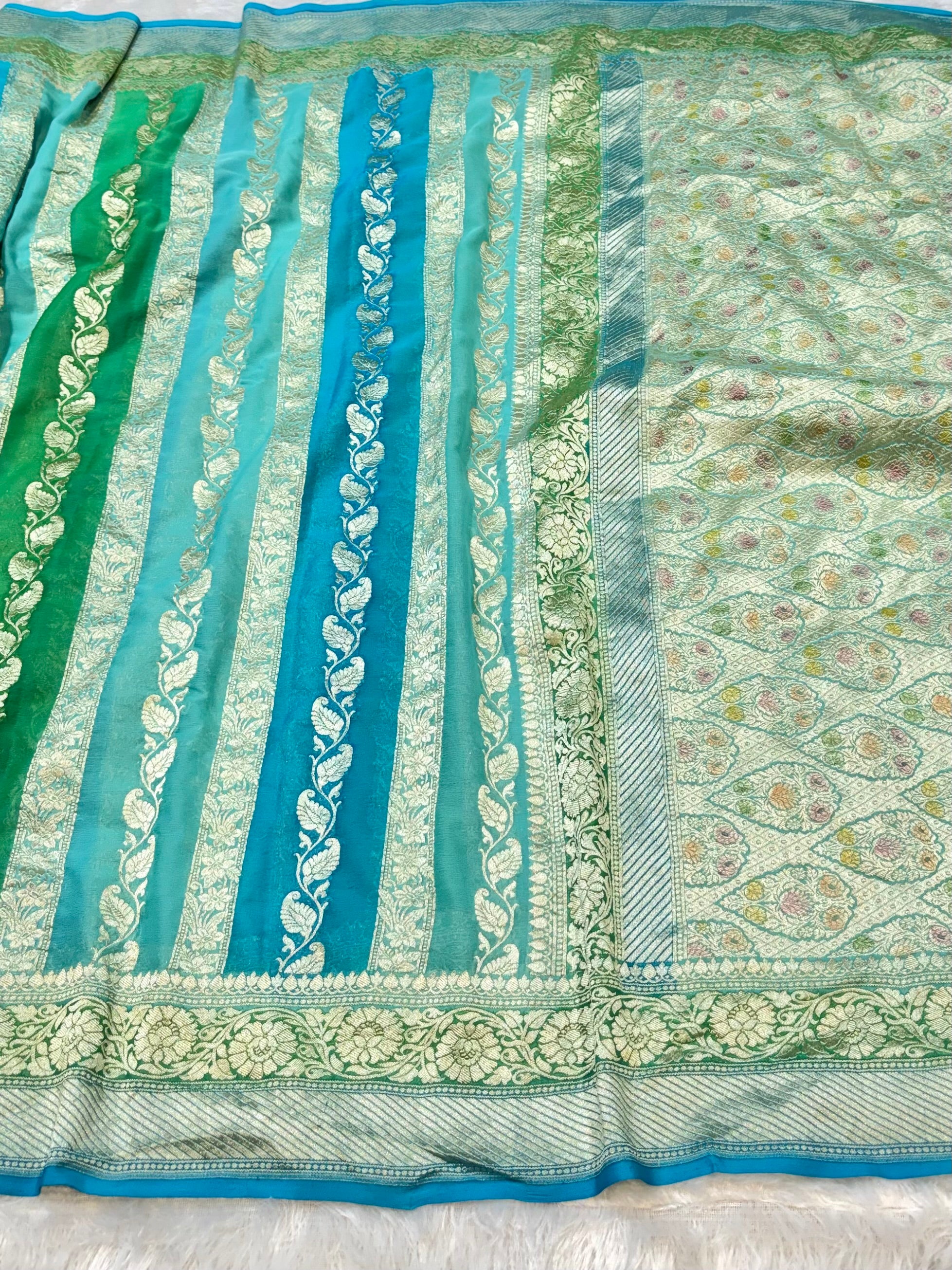 Blue 100% Pure Banarasi Khaddi Georgette RANGKAAT Saree