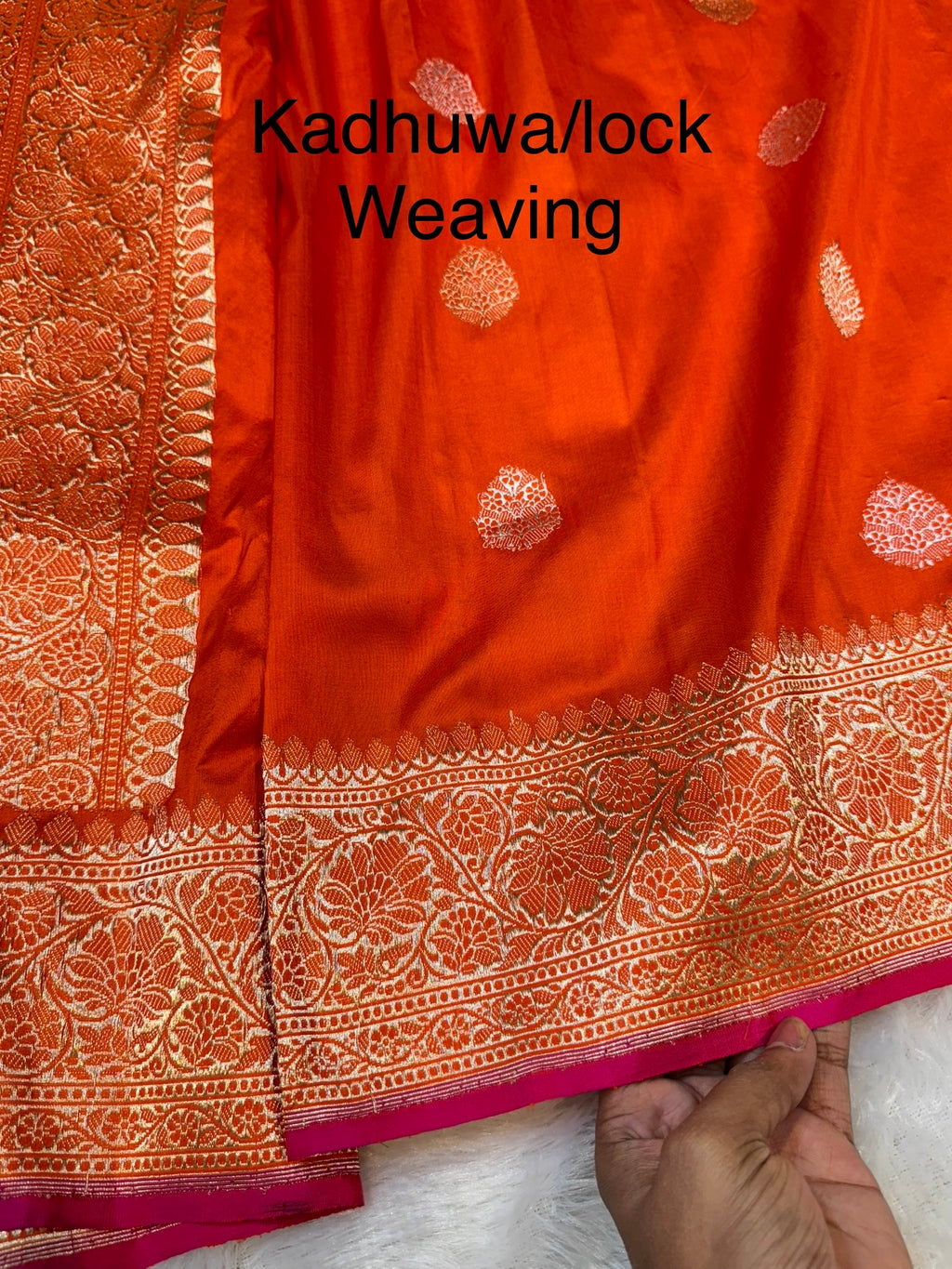 Fanta Orange 100% Pure Banaras Katan Silk Handloom Handwoven Pattu Saree