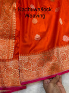 Fanta Orange 100% Pure Banaras Katan Silk Handloom Handwoven Pattu Saree