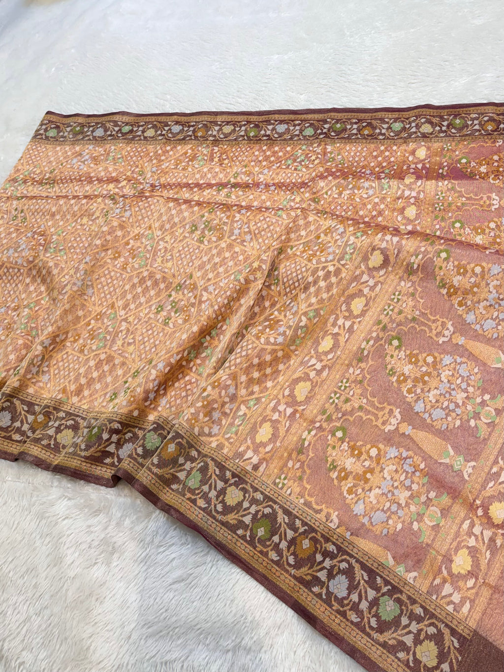 Prebook | Diamond Peach Pure Ektara Banarasi Tissue Jamdani Saree