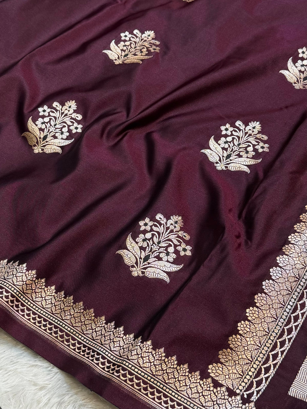 Wine Banarasi Soft Mashru Silk Partywear Saree