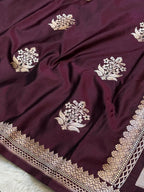 Wine Banarasi Soft Mashru Silk Partywear Saree