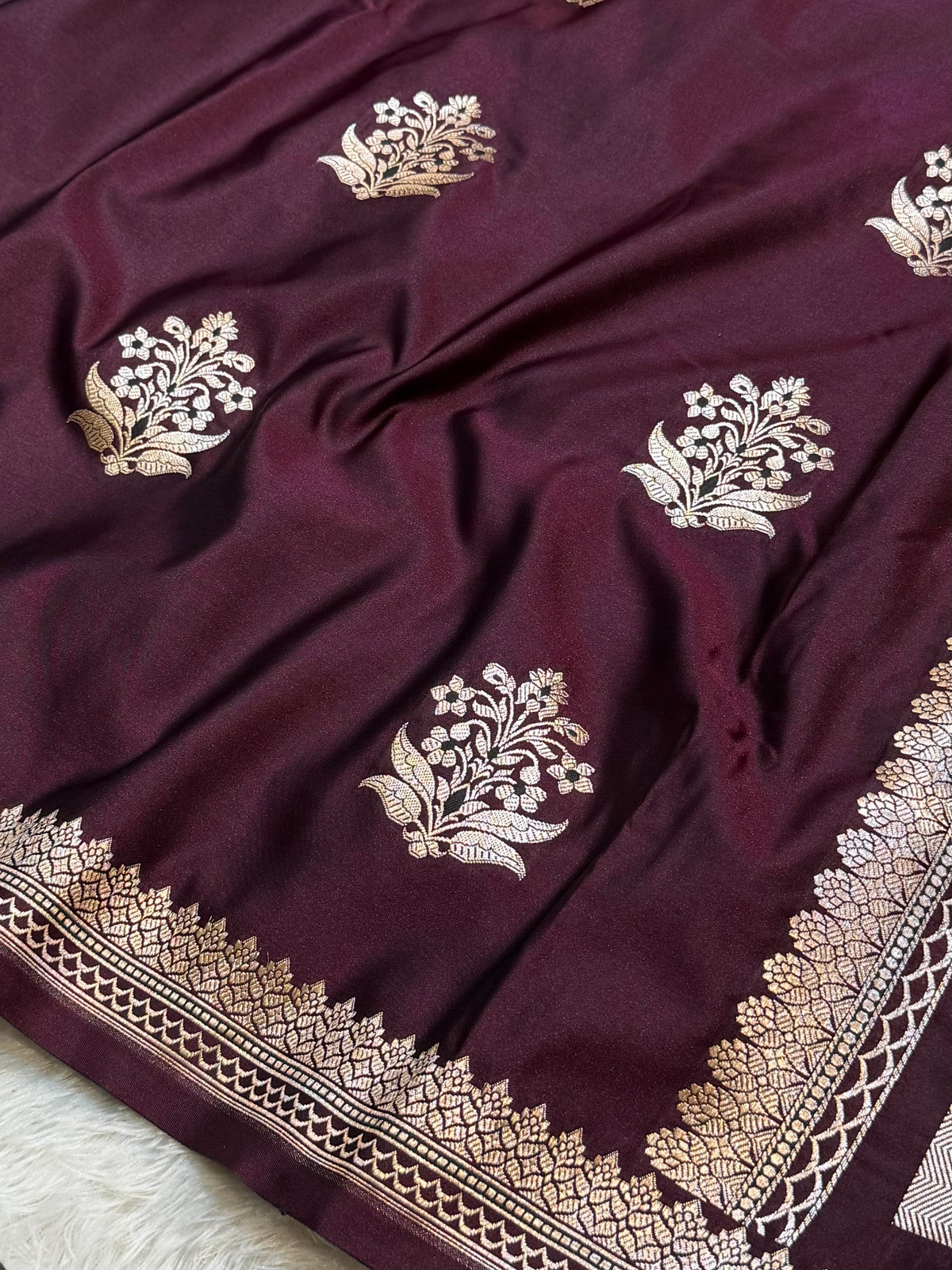 Wine Banarasi Soft Mashru Silk Partywear Saree