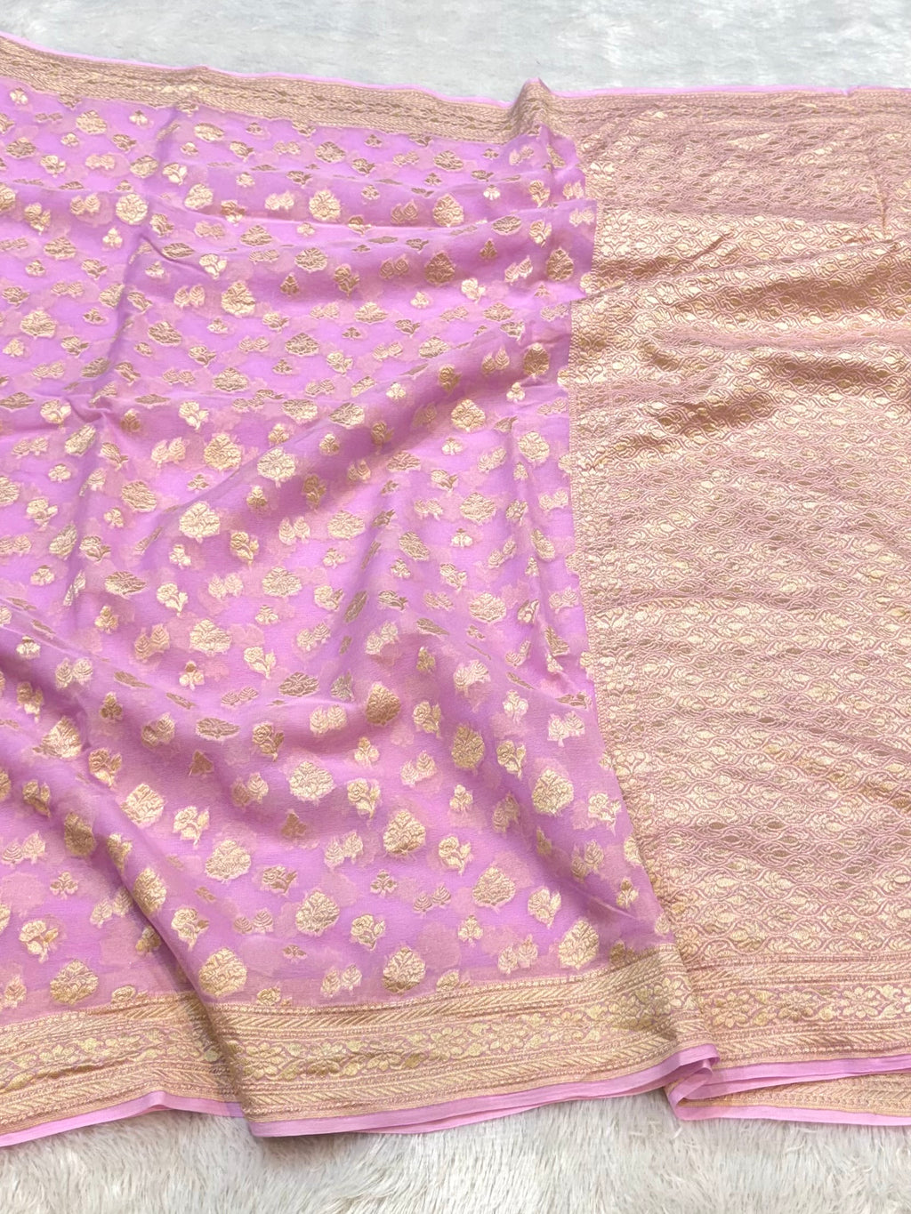 Lavender 100% Pure Banarasi Premium Khaddi Georgette Saree