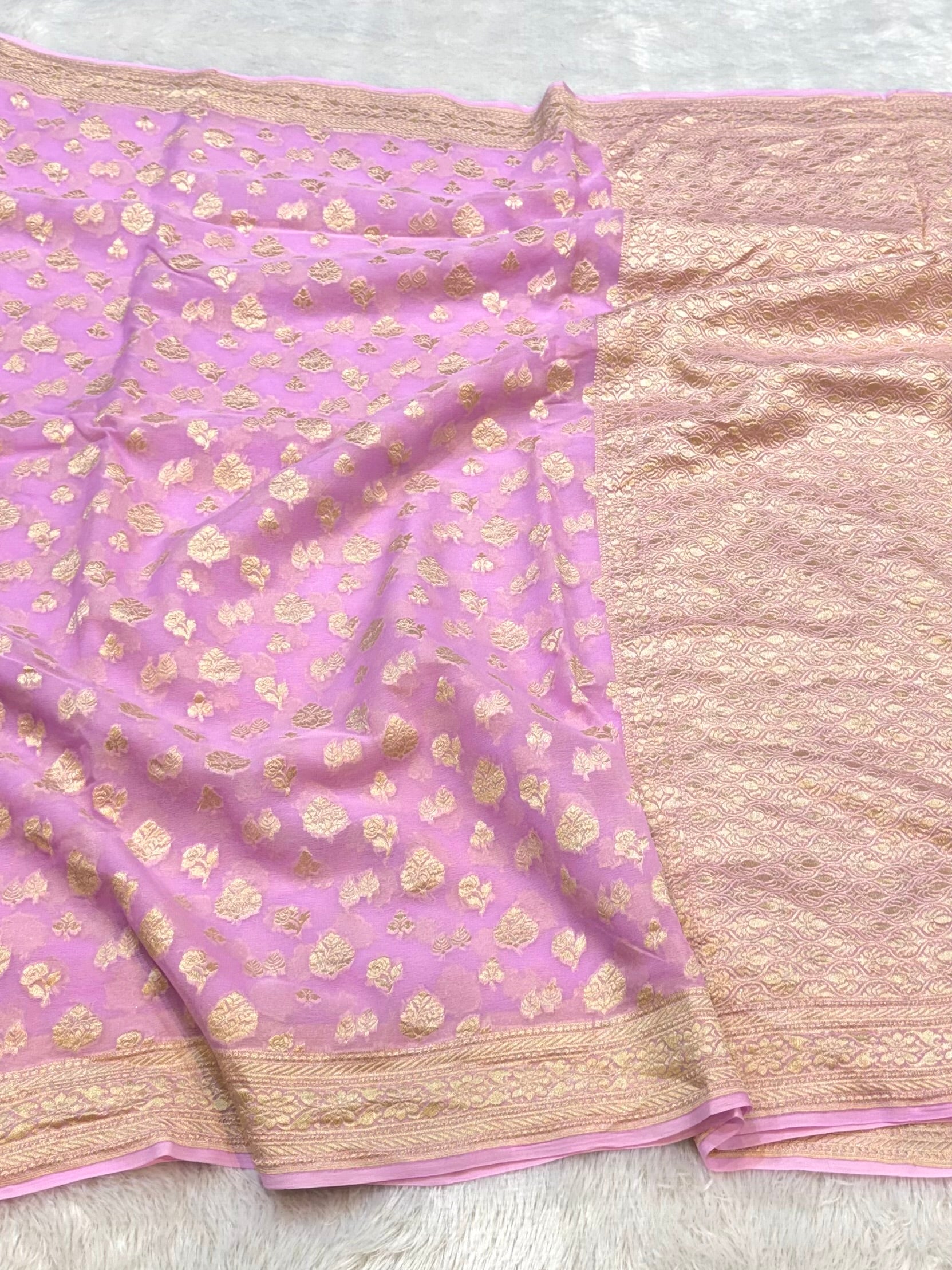 Lavender 100% Pure Banarasi Premium Khaddi Georgette Saree