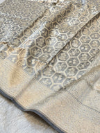 Diamond Grey 100% Pure Tissue Silk Banarasi Partywear Saree