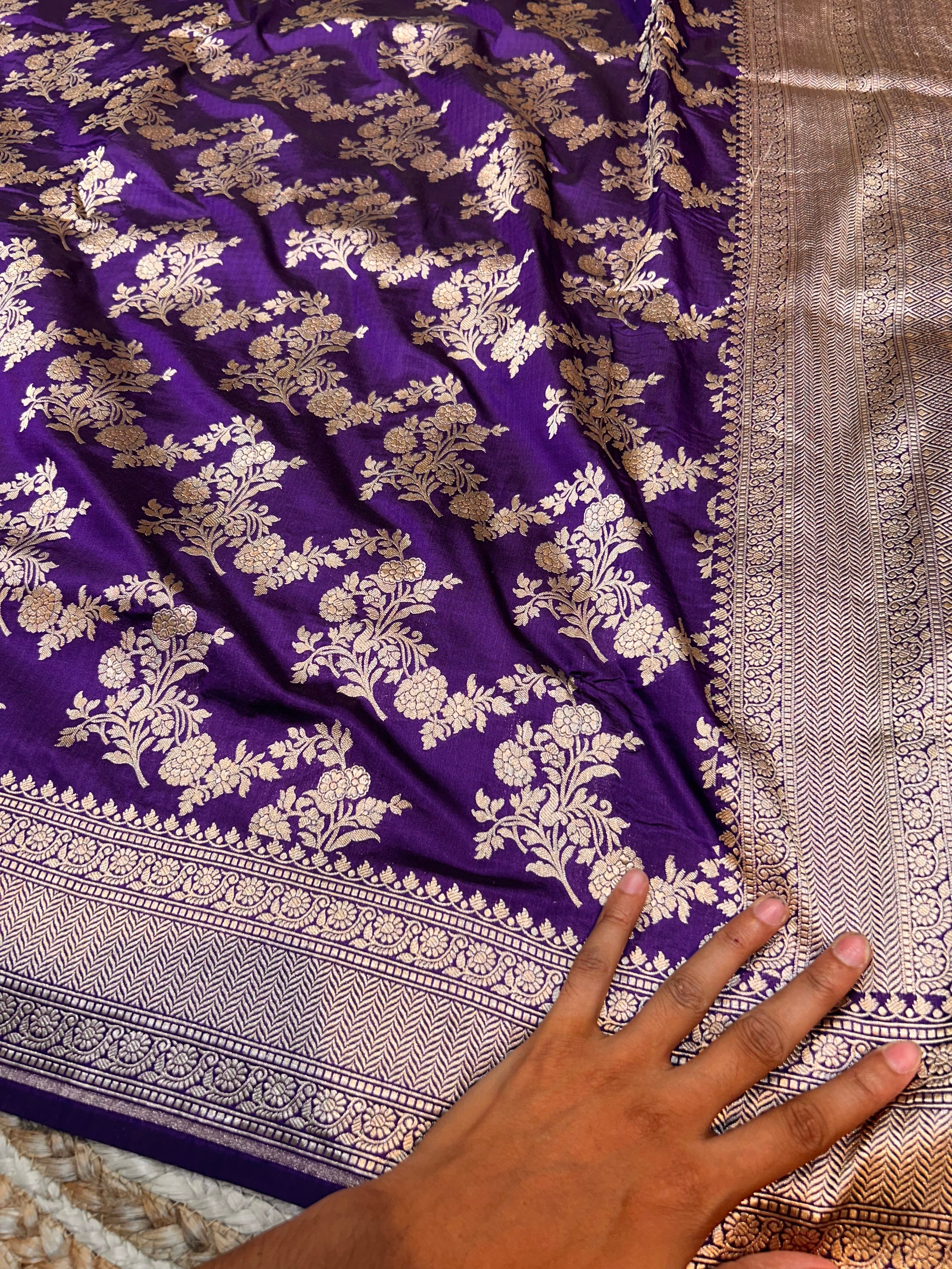 Violet Purple 100% Pure Banarasi Katan Silk Saree