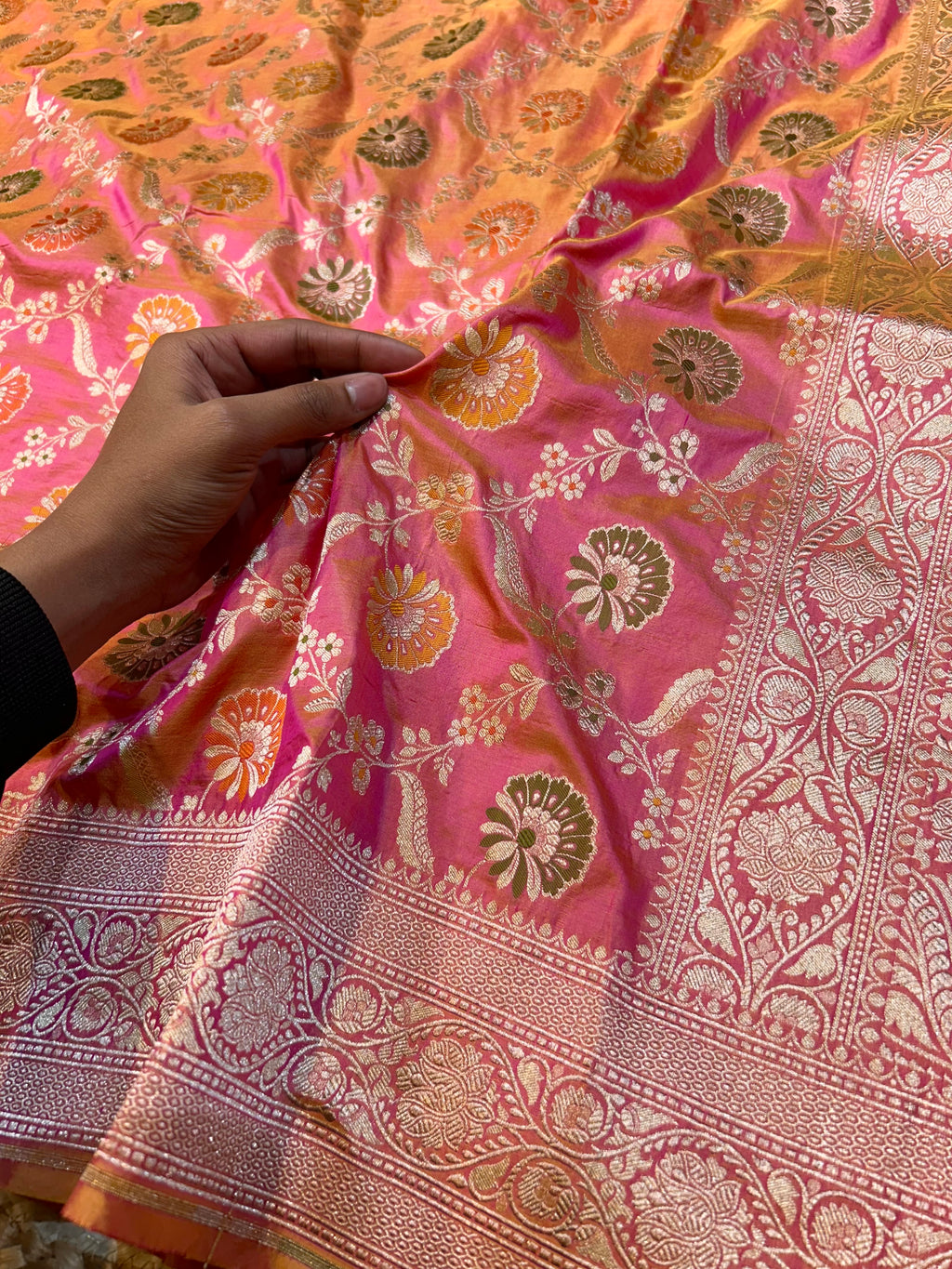 Dual Shade Pink Pure Banarasi Katan Silk Meenakari Saree