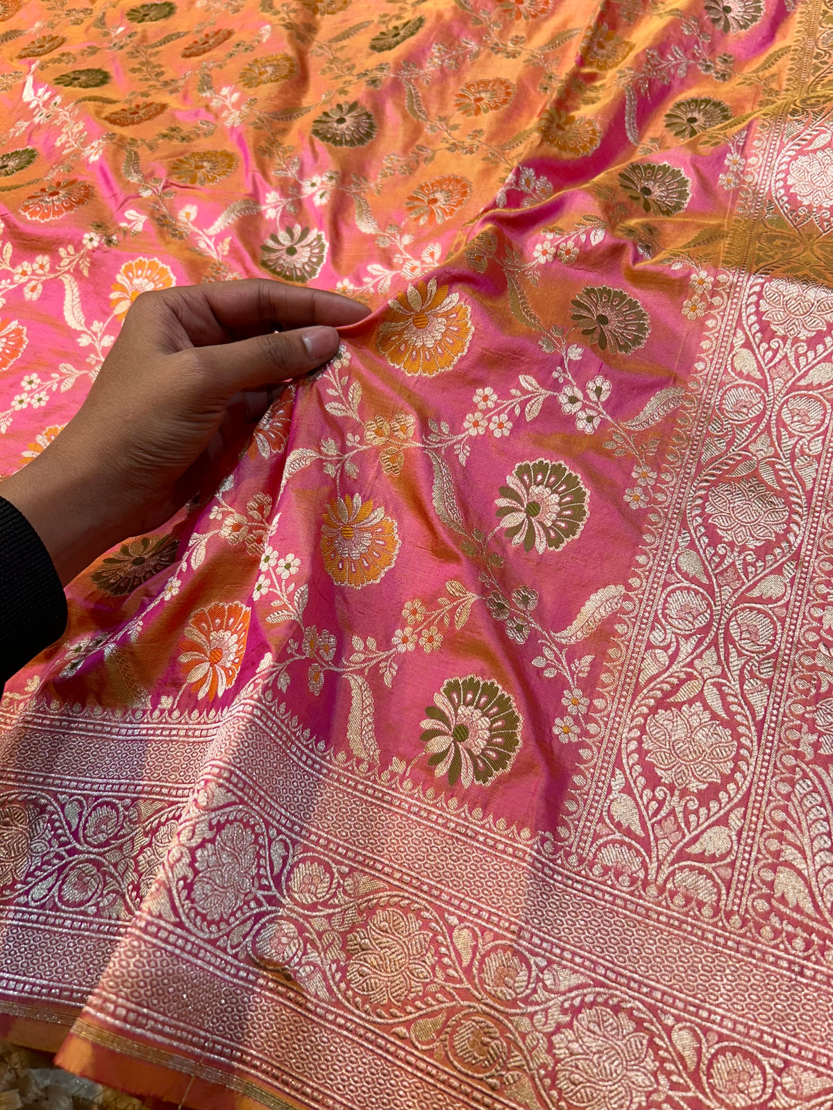 Dual Shade Pink Pure Banarasi Katan Silk Meenakari Saree