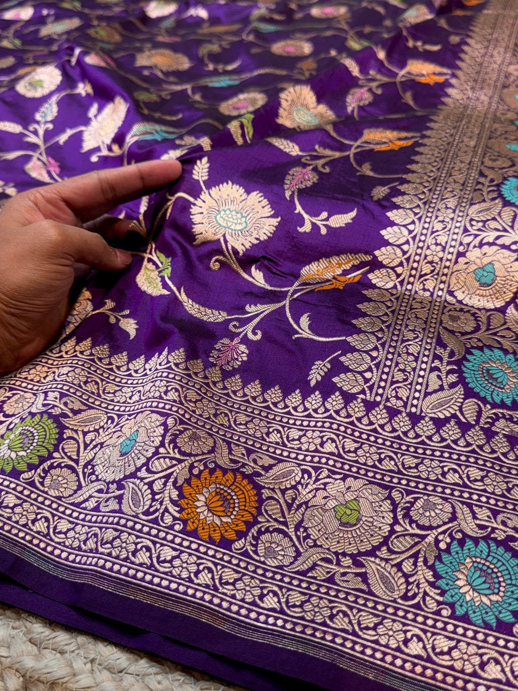 Prebook | Violet Purple 100% Pure Banarasi Katan Silk Meenakari Saree