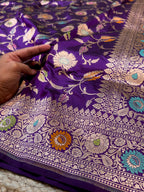 Prebook | Violet Purple 100% Pure Banarasi Katan Silk Meenakari Saree