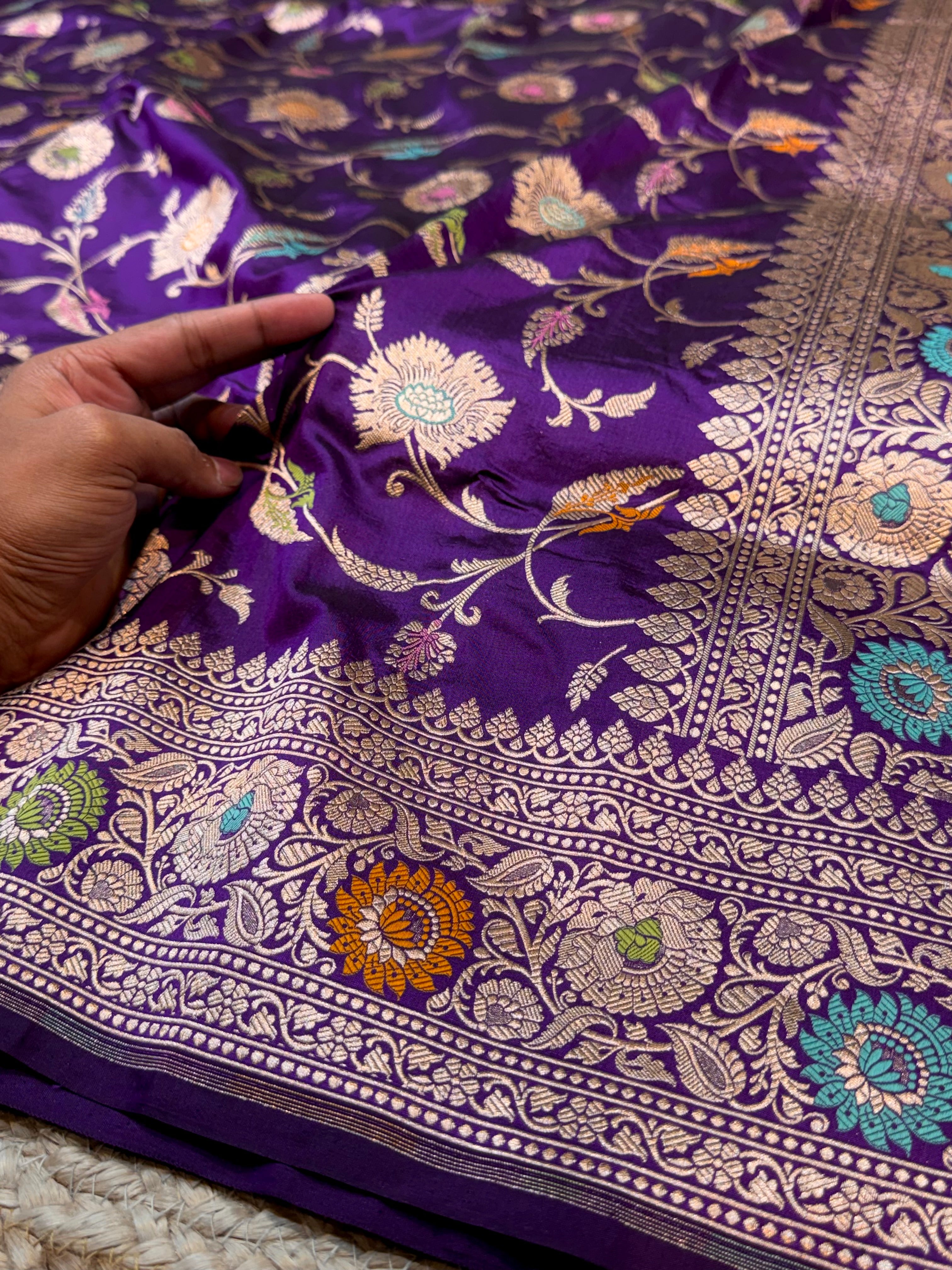 Prebook | Violet Purple 100% Pure Banarasi Katan Silk Meenakari Saree