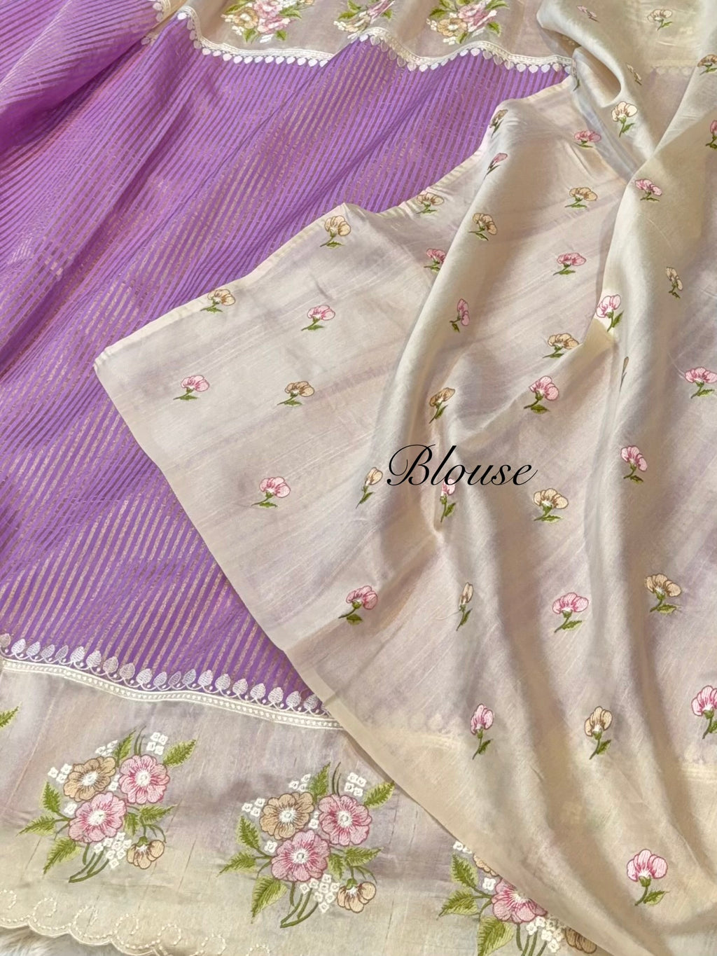 Lavender Tissue Silk Partywear Banarasi Embroidery Tissue Border Lightweight Sarees