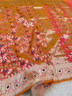 Dual Shade Peach Banarasi SemiKatan Silk Partywear Saree