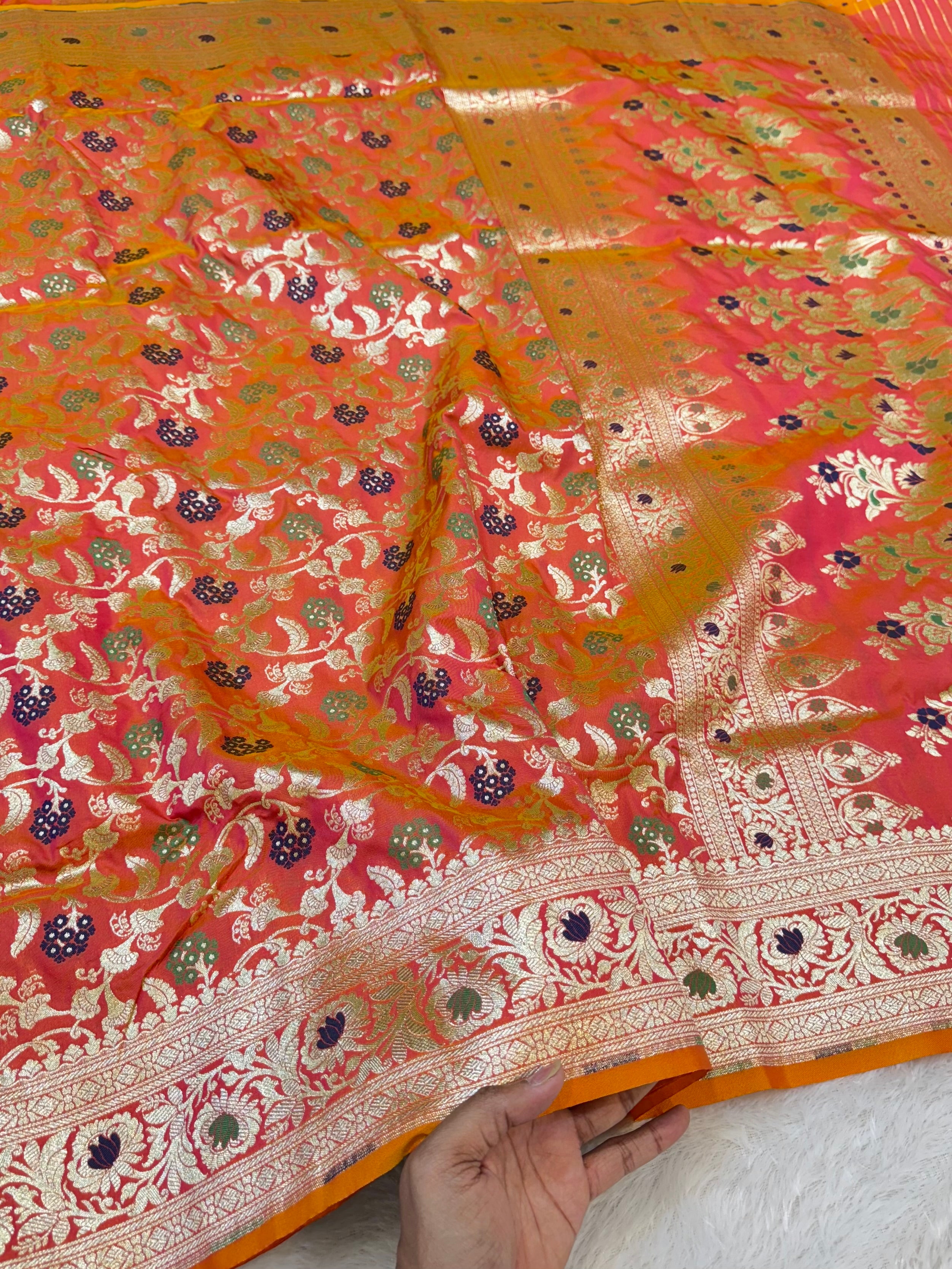 Dual Shade Peach Banarasi SemiKatan Silk Partywear Saree