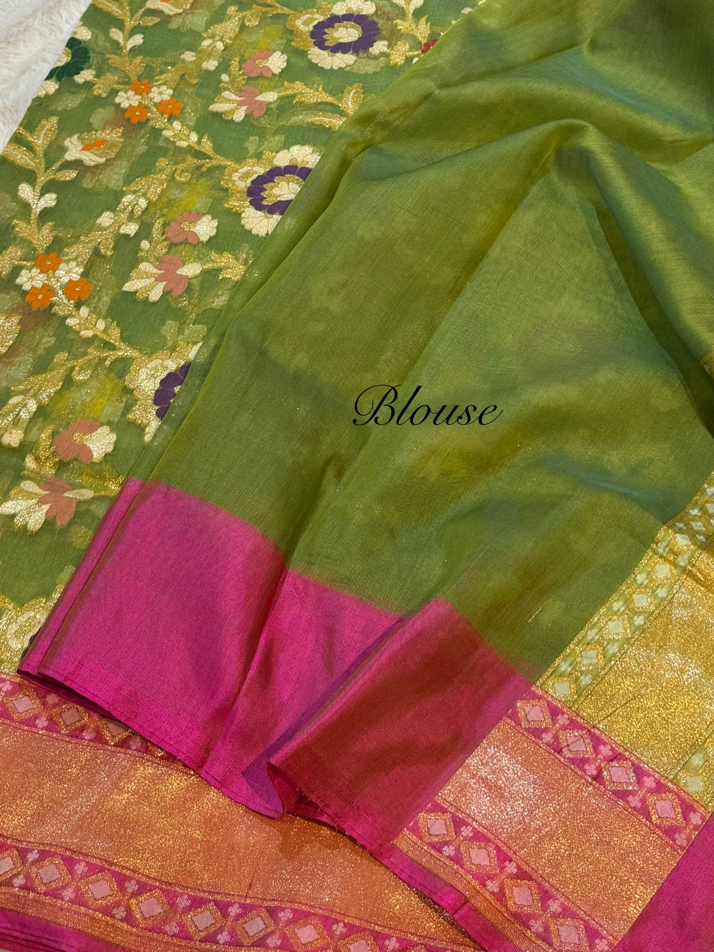 Prebook | Green 100% Pure Ektara Banarasi Kora Jamdani Saree