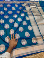 Dual Shade Peacock Blue 100% Pure Banarasi Katan Silk Meenakari Saree