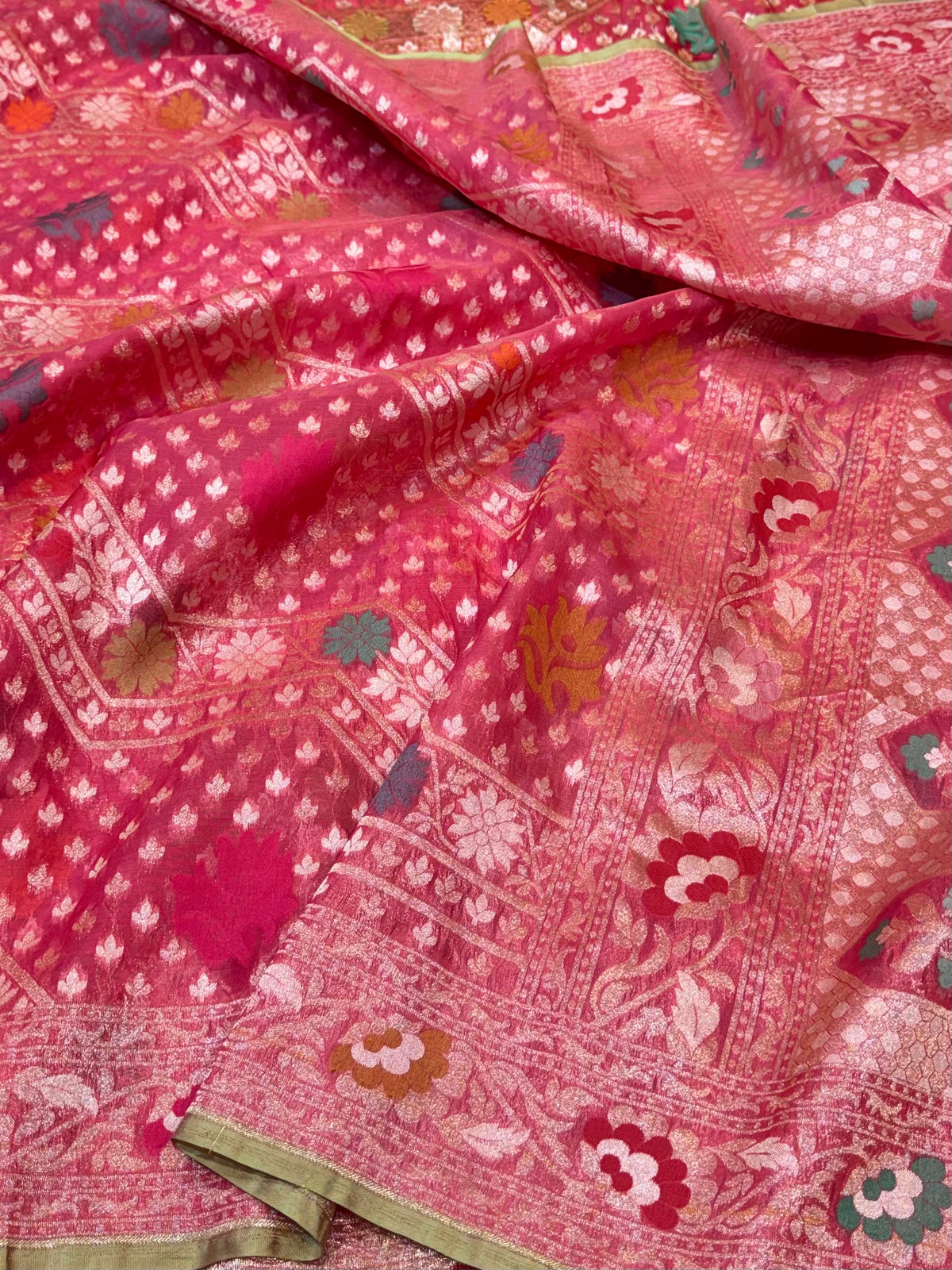 Rose Gold Pink Pure Ektara Banarasi Kora Jamdani Saree