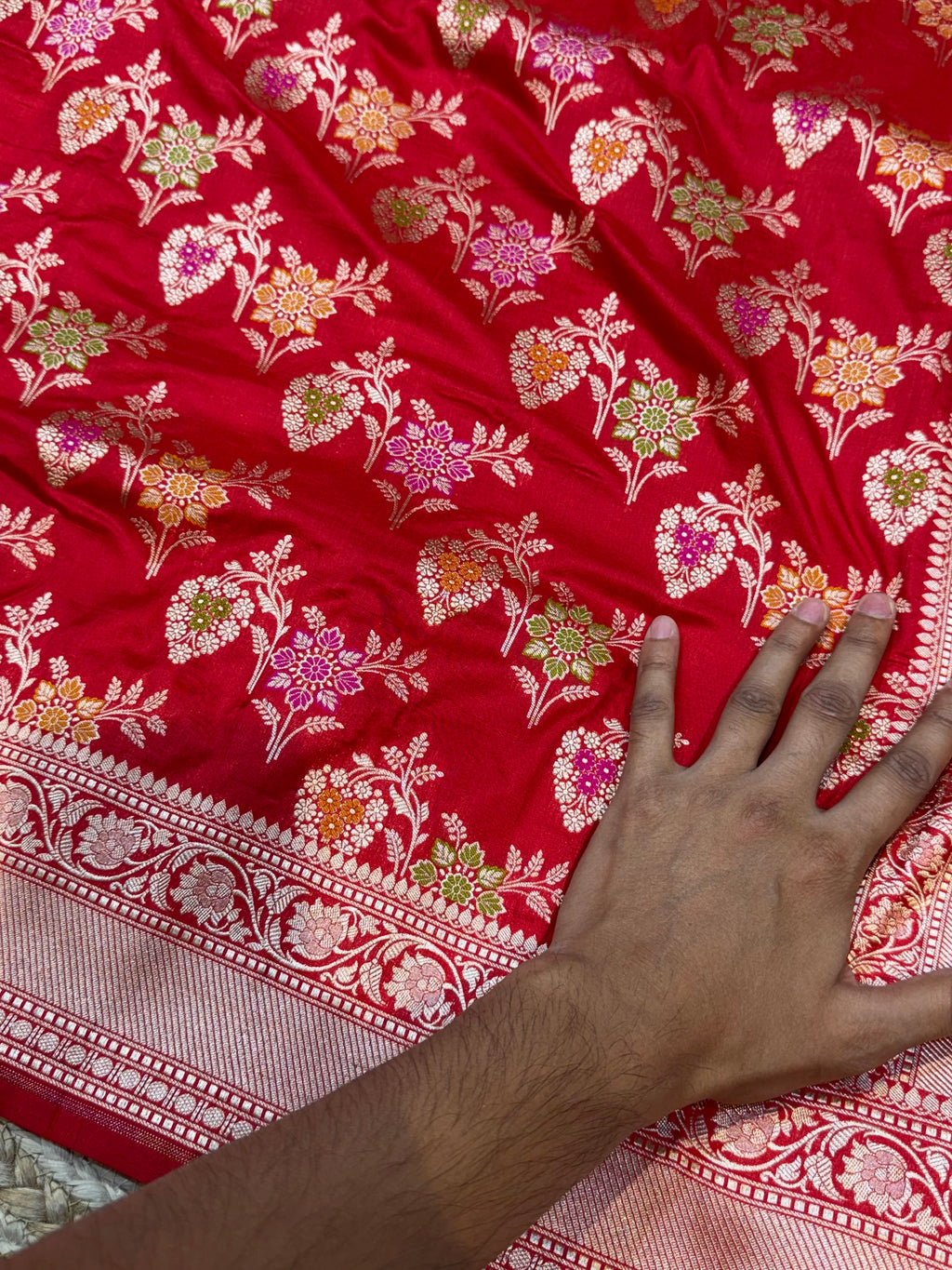 Prebook | Red 100% Pure Banarasi Katan Silk Meenakari Saree
