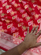 Prebook | Red 100% Pure Banarasi Katan Silk Meenakari Saree