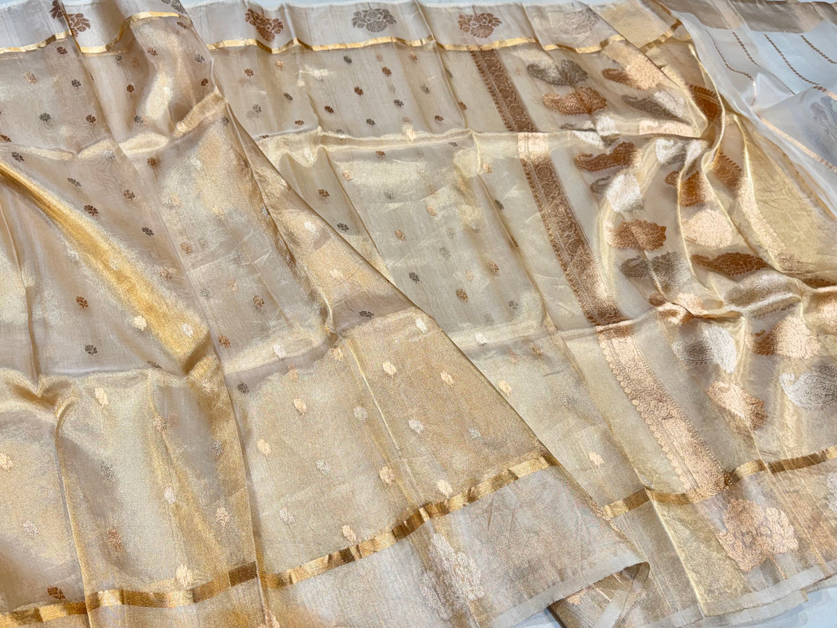 Diamond Gold 100% Pure Banarasi Tissue Silk Handloom Handwoven Saree