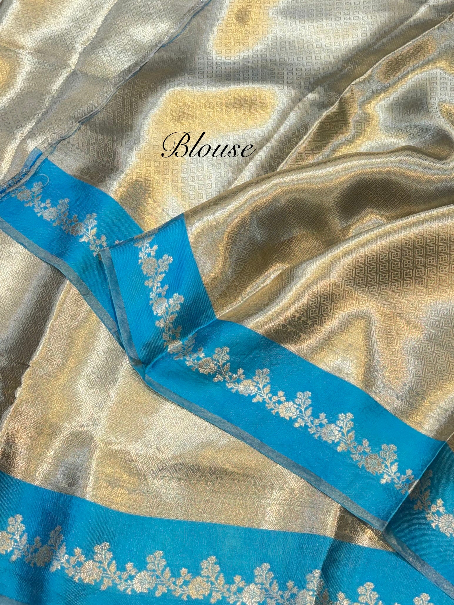 Aqua Blue 100% Pure Banarasi Molten Tissue Silk Brocade Saree