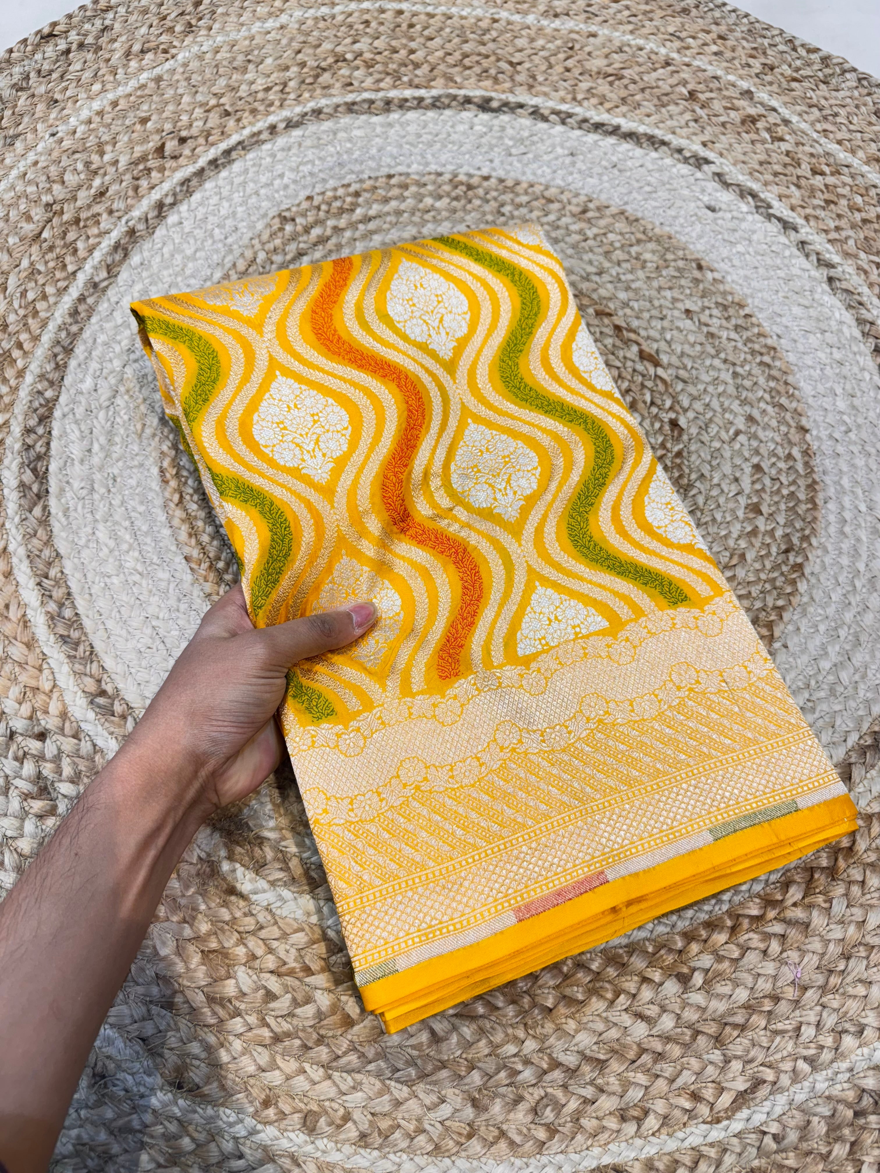 Yellow 100% Pure Banarasi Katan Silk Meenakari Saree