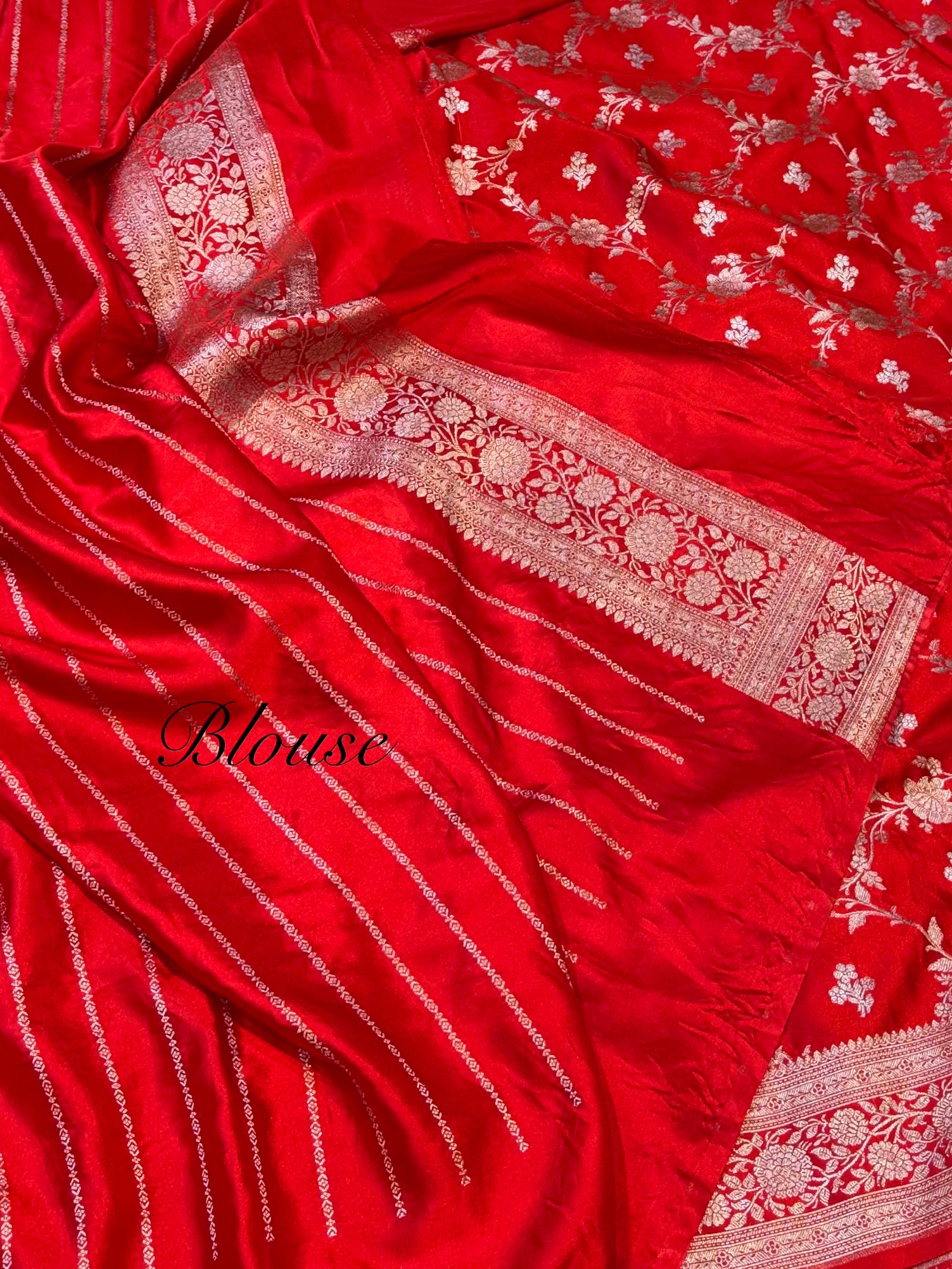 Red Banarasi Soft Meenakari Mashru Silk Partywear Saree