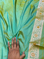 Dual Shade Green 100% Pure Banarasi Katan Silk Meenakari Saree