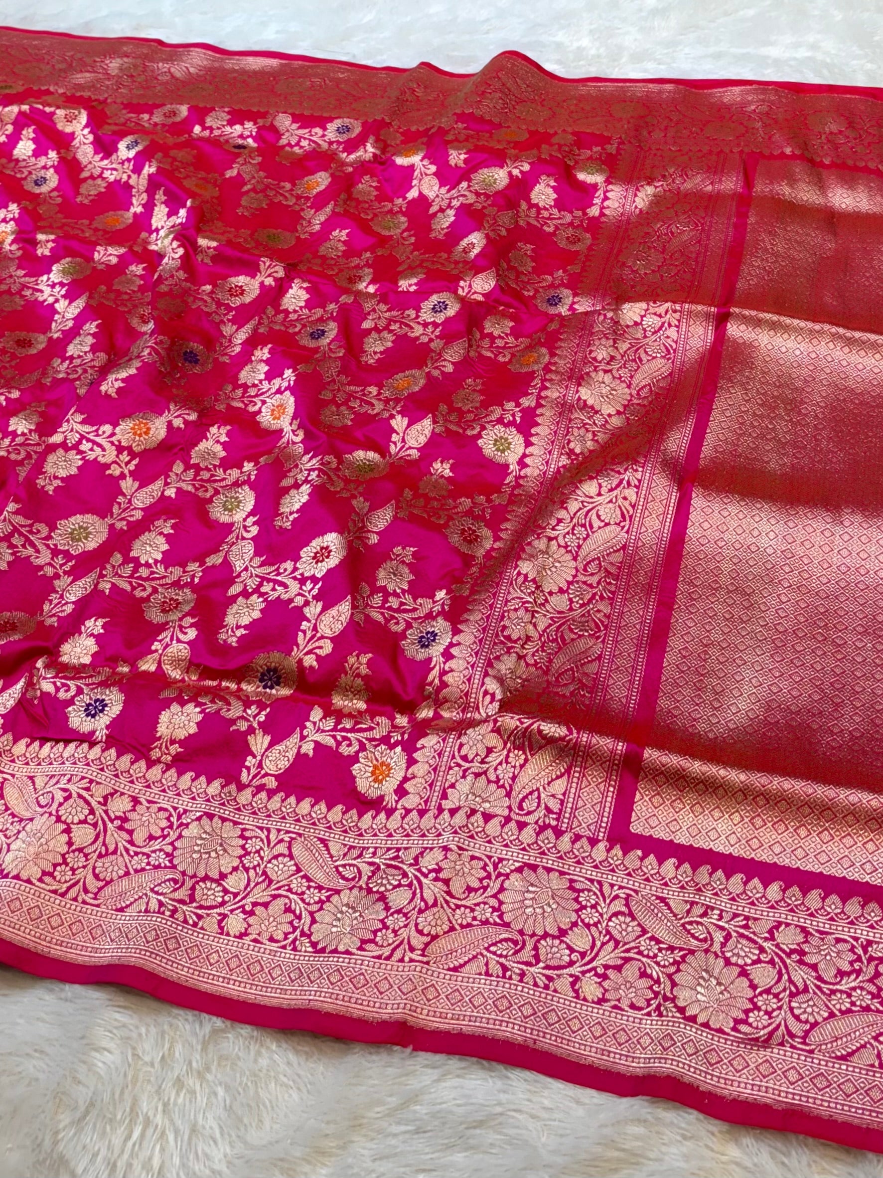 Rani Pink 100% Pure Banarasi Katan Silk Handloom Handwoven Pattu Saree