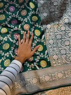 Bottle Green 100% Pure Banarasi Katan Silk Meenakari Saree
