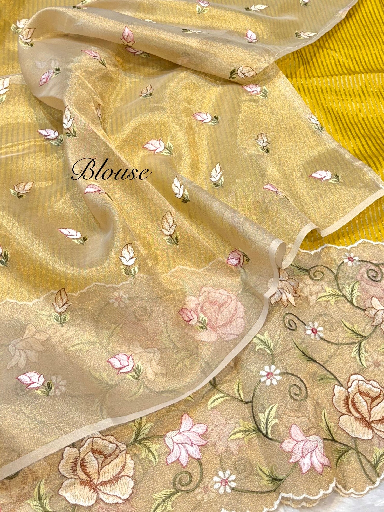 Sunflower Yellow Tissue Silk Partywear Banarasi Embroidery Tissue Border Lightweight Sarees